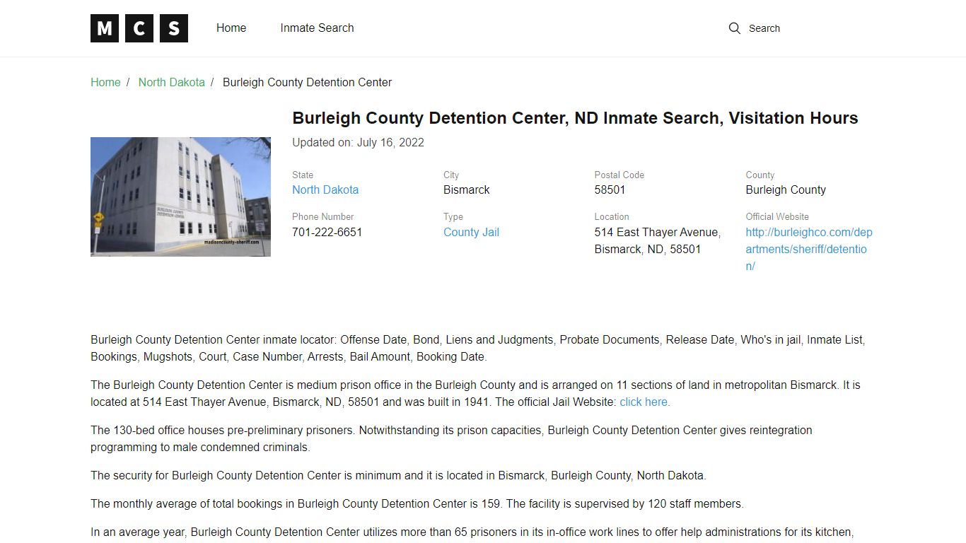 Burleigh County, ND Jail Inmates Search, Visitation Rules